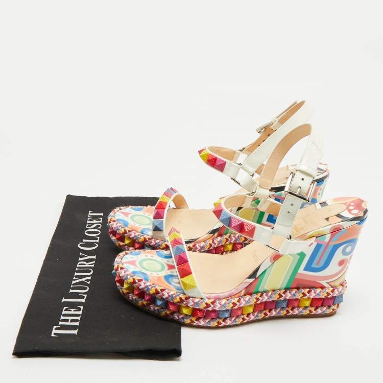 Pre Owned Christian Louboutin Multicolor Patent Leather Pyraclou Wedge Sandals Size 39