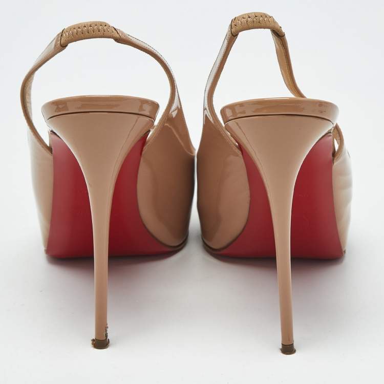 Pre Owned Christian Louboutin Beige Patent Leather Private Number Slingback Pumps Size 39