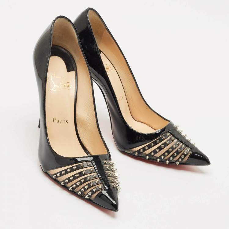 Pre Owned Christian Louboutin Black Patent Leather Bareta Pumps Size 38.5