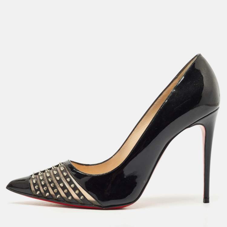 Pre Owned Christian Louboutin Black Patent Leather Bareta Pumps Size 38.5