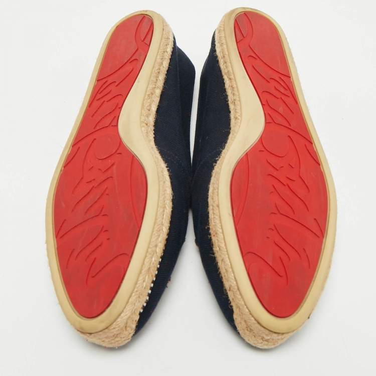 Pre Owned Christian Louboutin Navy Blue Canvas Lougalia Espadrille Flats Size 40