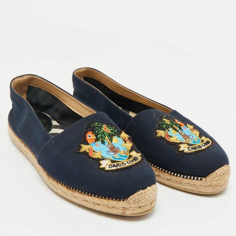 Pre Owned Christian Louboutin Navy Blue Canvas Lougalia Espadrille Flats Size 40
