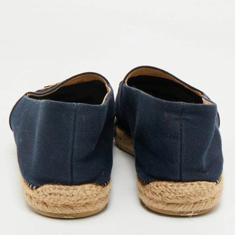 Pre Owned Christian Louboutin Navy Blue Canvas Lougalia Espadrille Flats Size 40