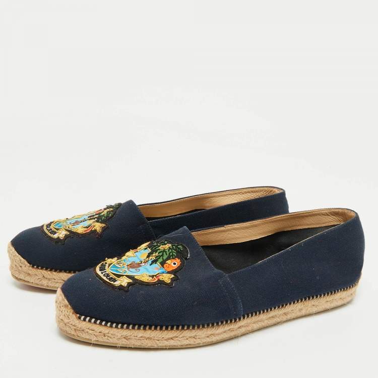 Pre Owned Christian Louboutin Navy Blue Canvas Lougalia Espadrille Flats Size 40