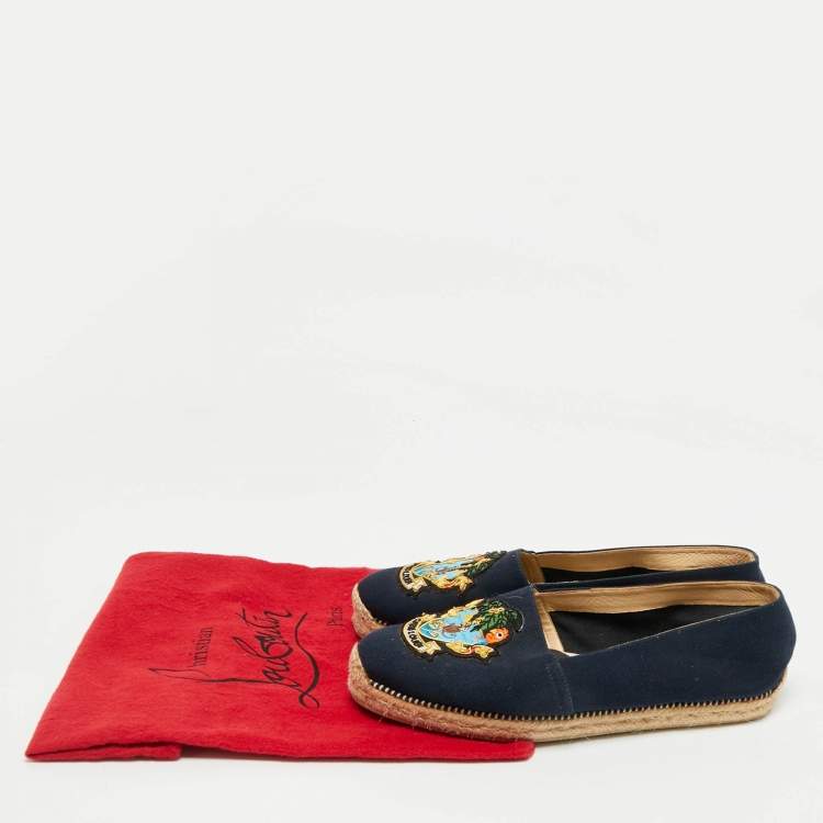 Pre Owned Christian Louboutin Navy Blue Canvas Lougalia Espadrille Flats Size 40