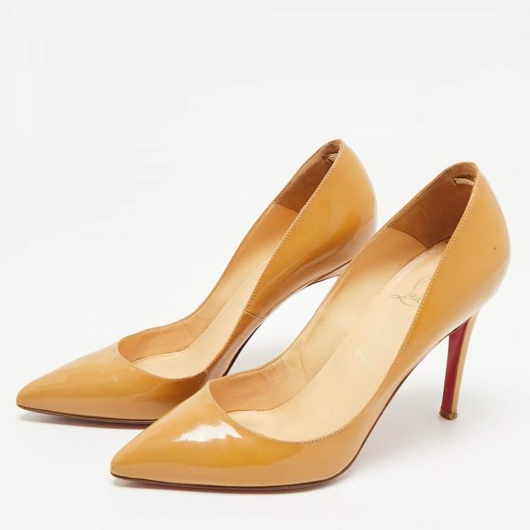 Pre Owned Christian Louboutin Beige Patent Leather Pigalle Pumps Size 37