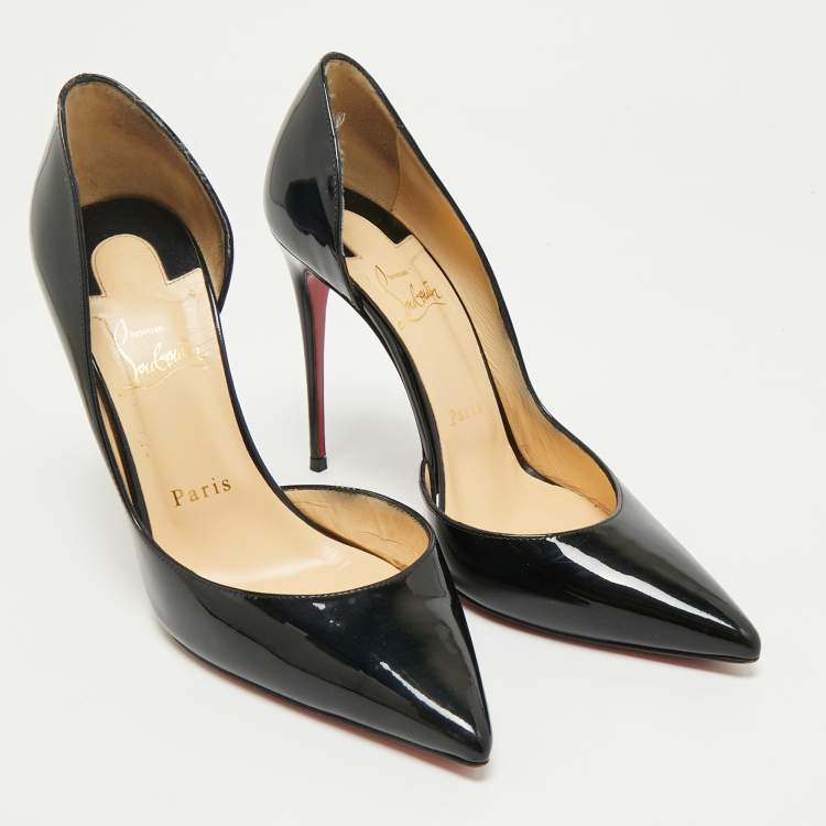 Pre Owned Christian Louboutin Black Patent Leather Iriza D'orsay Pumps Size 38
