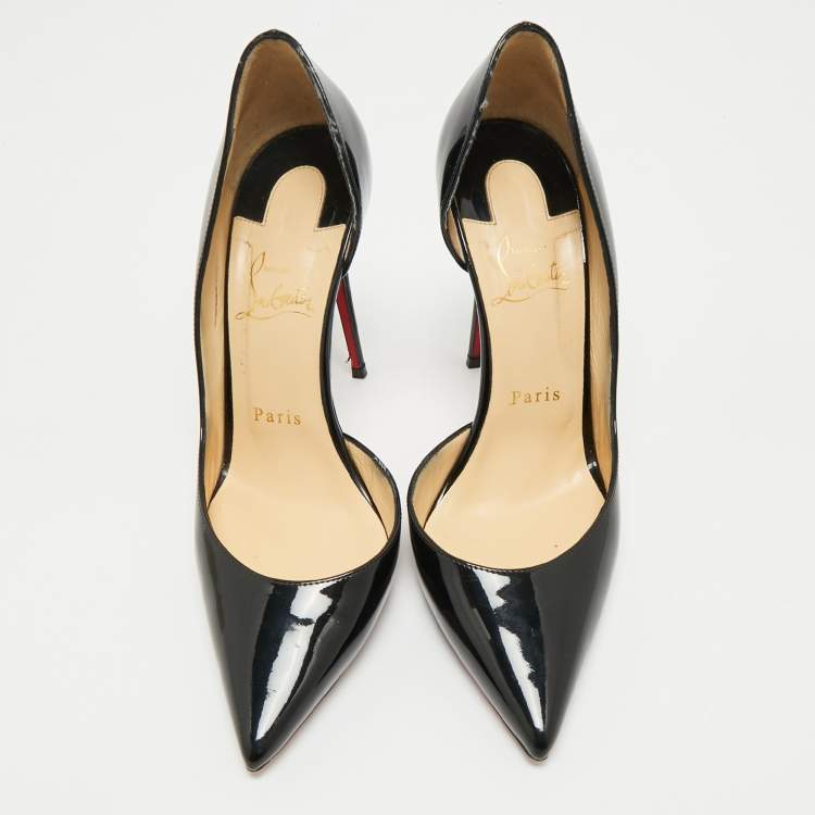 Pre Owned Christian Louboutin Black Patent Leather Iriza D'orsay Pumps Size 38
