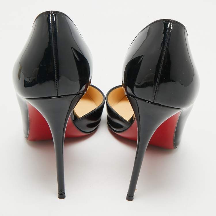 Pre Owned Christian Louboutin Black Patent Leather Iriza D'orsay Pumps Size 38