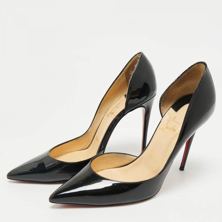 Pre Owned Christian Louboutin Black Patent Leather Iriza D'orsay Pumps Size 38