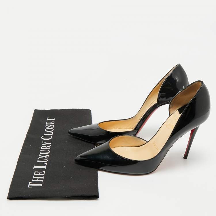 Pre Owned Christian Louboutin Black Patent Leather Iriza D'orsay Pumps Size 38