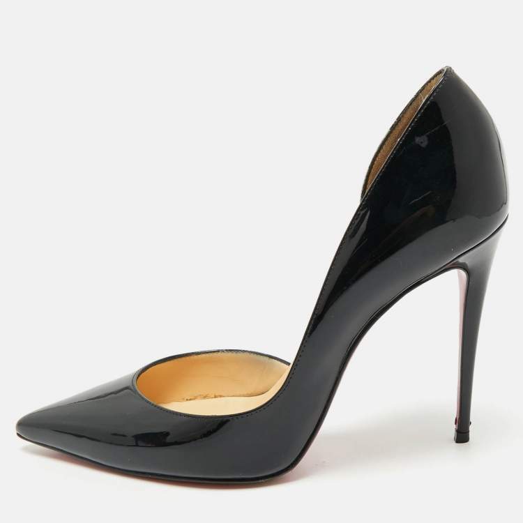 Pre Owned Christian Louboutin Black Patent Leather Iriza D'orsay Pumps Size 38