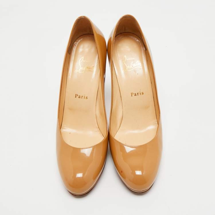 Pre Owned Christian Louboutin Beige Patent Leather New Simple Pumps Size 39.5