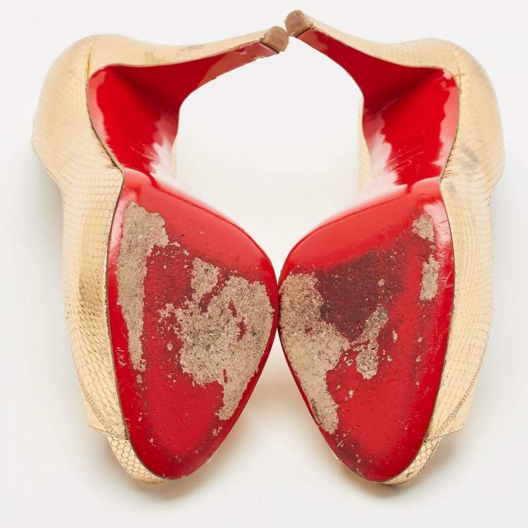 Pre Owned Christian Louboutin Metallic Python Embossed Leather Lady Peep Peep Toe Pumps Size 41