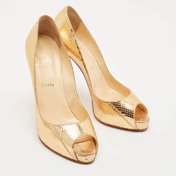 Pre Owned Christian Louboutin Metallic Python Embossed Leather Lady Peep Peep Toe Pumps Size 41