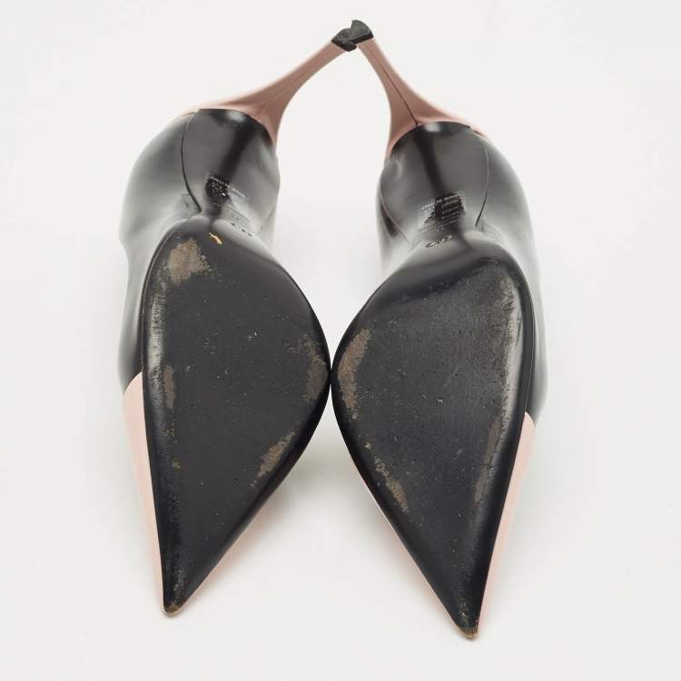 Pre Owned Christian Louboutin Black/Pink Leather Pointed Toe Pumps Size 41