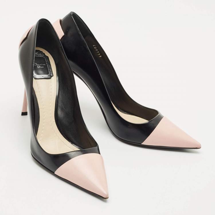 Pre Owned Christian Louboutin Black/Pink Leather Pointed Toe Pumps Size 41