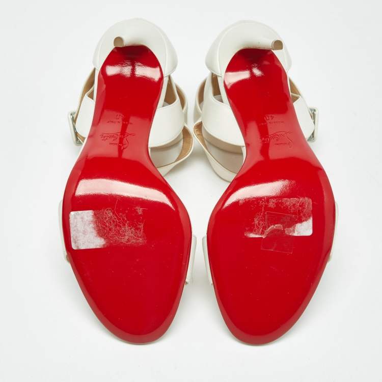Pre Owned Christian Louboutin Iridescent White Leather Multipot Ankle Strap Sandals Size 40