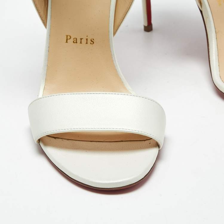 Pre Owned Christian Louboutin Iridescent White Leather Multipot Ankle Strap Sandals Size 40