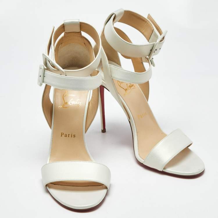 Pre Owned Christian Louboutin Iridescent White Leather Multipot Ankle Strap Sandals Size 40