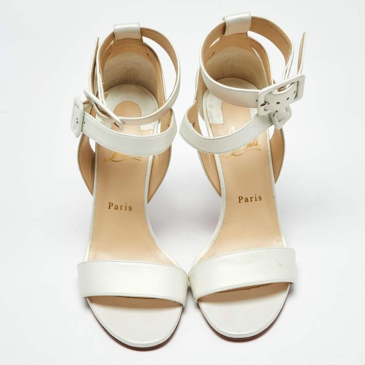 Pre Owned Christian Louboutin Iridescent White Leather Multipot Ankle Strap Sandals Size 40
