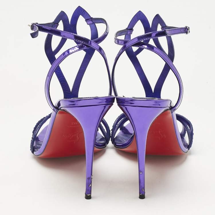 Pre Owned Christian Louboutin Purple Crystal Embellished Suede Double L Sandals Size 40.5
