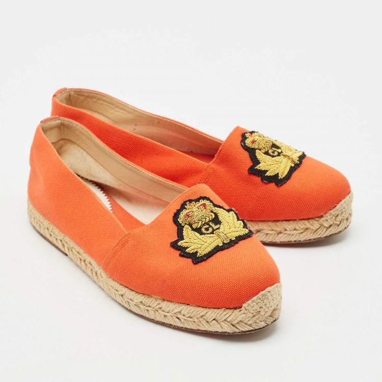 Pre Owned Christian Louboutin Orange Canvas Galia Espadrille Flats Size 35