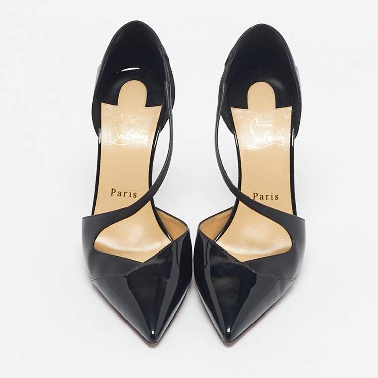 مملوكة مسبقًا Christian Louboutin Black Patent Leather Jumping Cross Strap Pumps Size 38.5