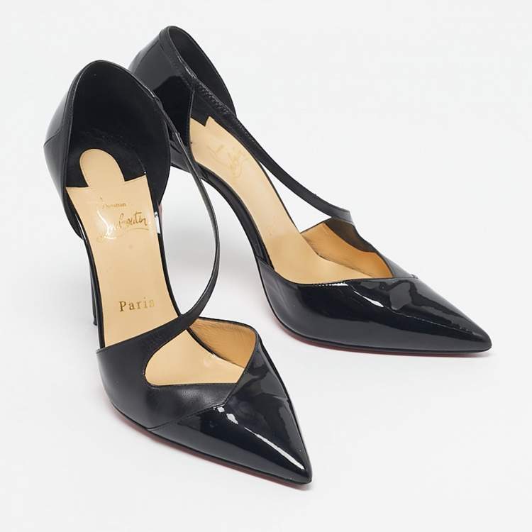 مملوكة مسبقًا Christian Louboutin Black Patent Leather Jumping Cross Strap Pumps Size 38.5