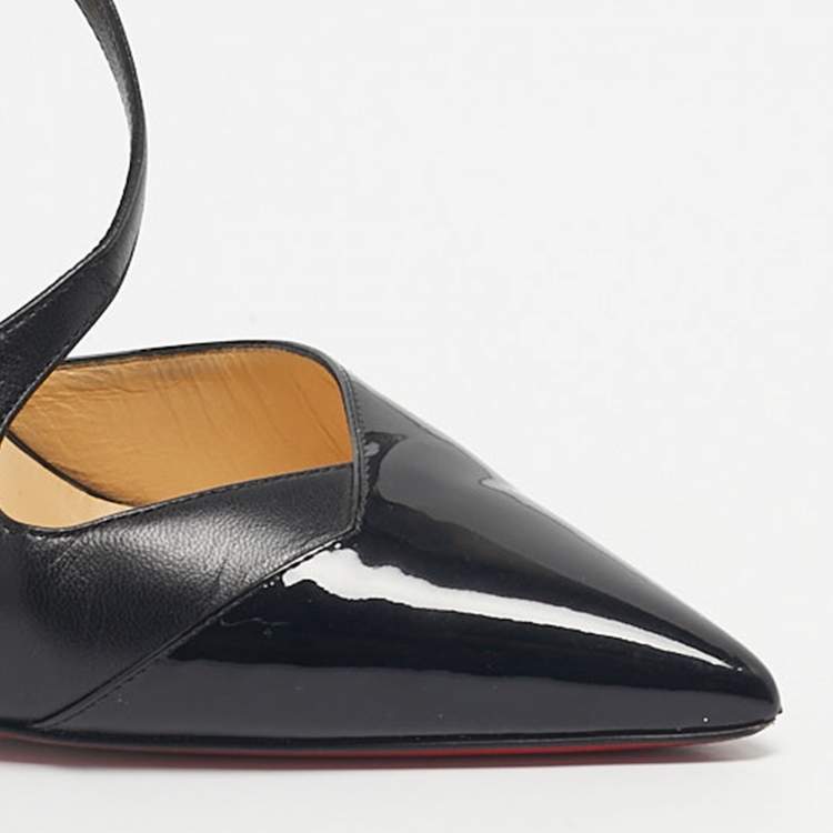 مملوكة مسبقًا Christian Louboutin Black Patent Leather Jumping Cross Strap Pumps Size 38.5