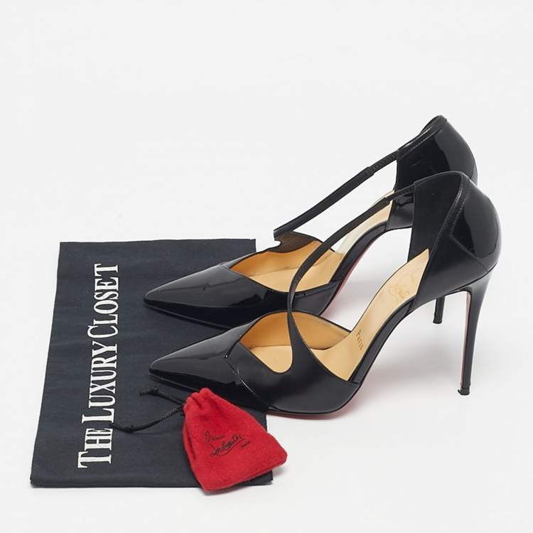 مملوكة مسبقًا Christian Louboutin Black Patent Leather Jumping Cross Strap Pumps Size 38.5