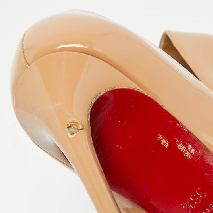 Pre Owned Christian Louboutin Beige Patent Leather Pigalle Pumps Size 36.5