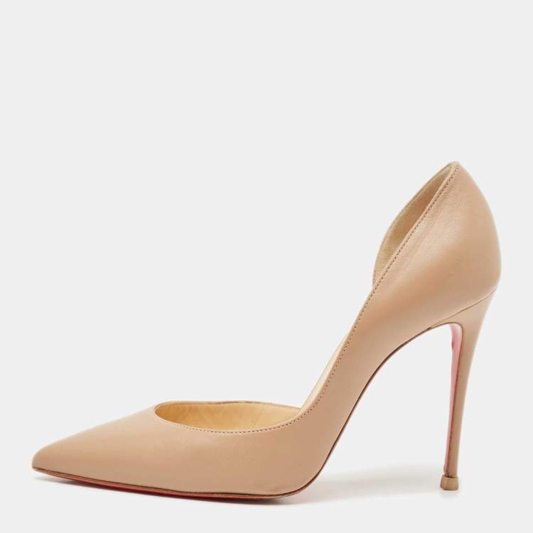 Pre Owned Christian Louboutin Beige Leather Iriza D'orsay Pumps Size 38