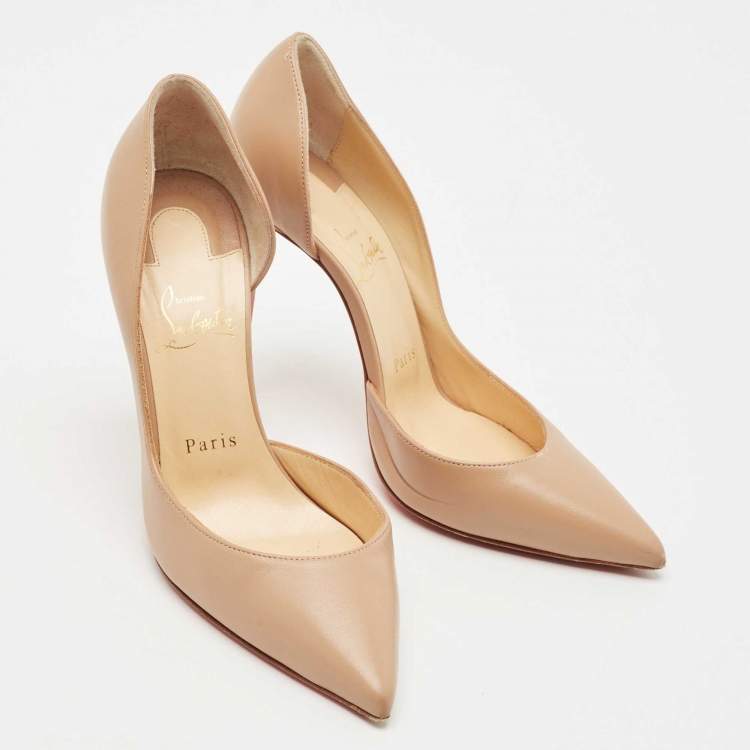 Pre Owned Christian Louboutin Beige Leather Iriza D'orsay Pumps Size 38