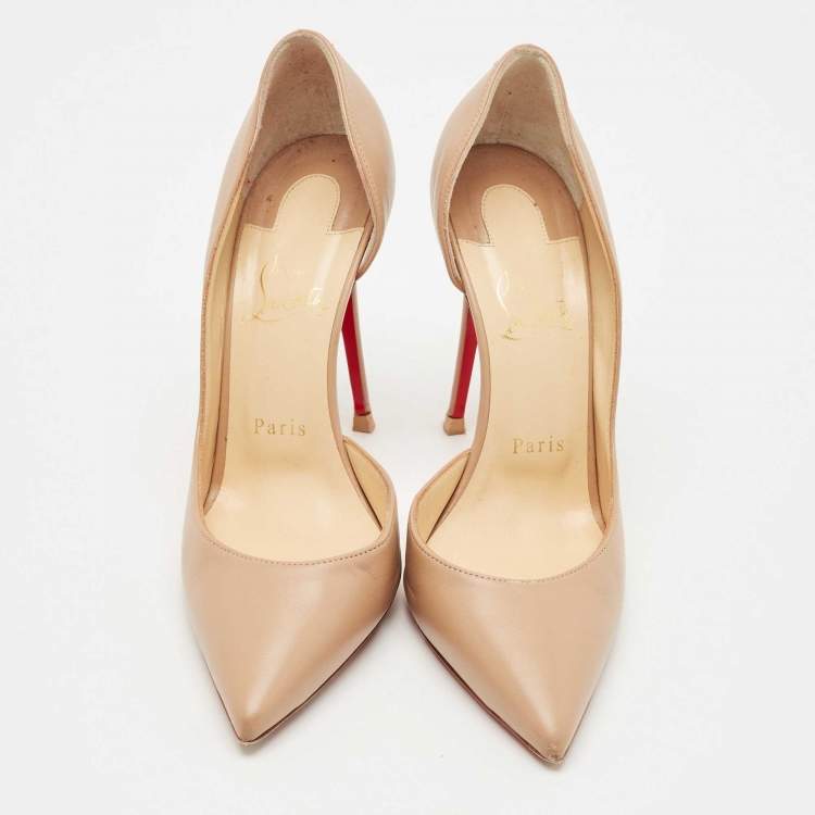 Pre Owned Christian Louboutin Beige Leather Iriza D'orsay Pumps Size 38