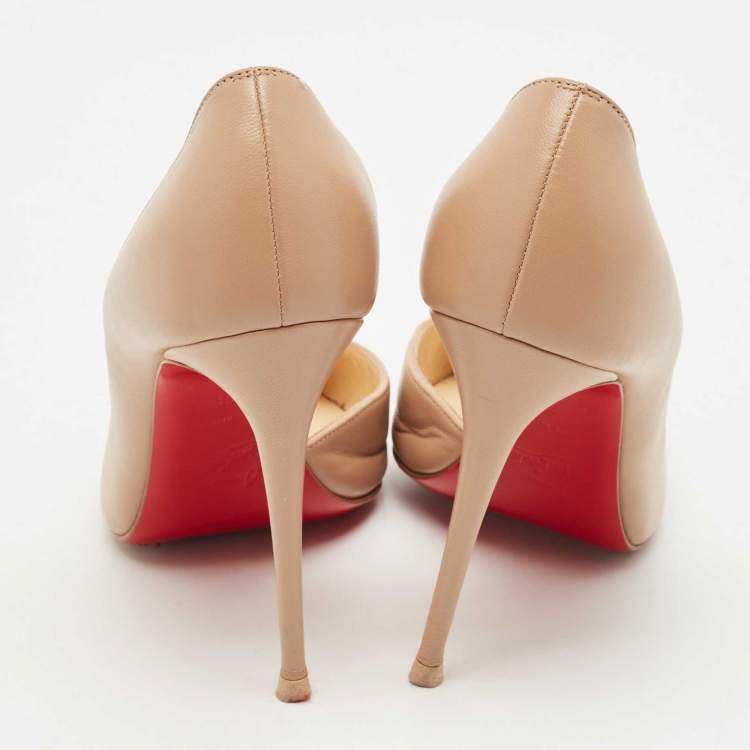 Pre Owned Christian Louboutin Beige Leather Iriza D'orsay Pumps Size 38