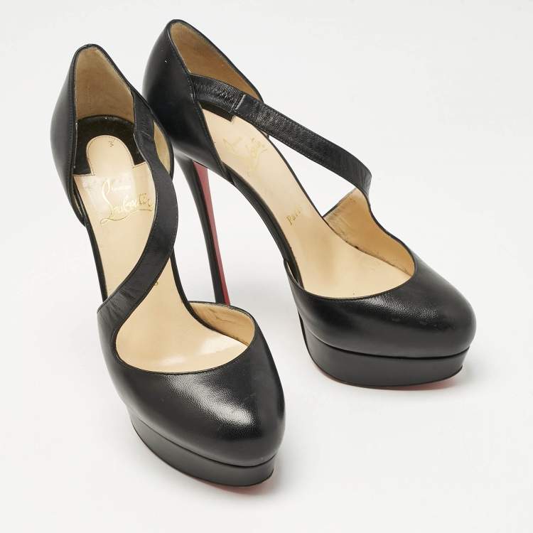Pre Owned Christian Louboutin Black Leather Decalcoco Cross Strap Pumps 39