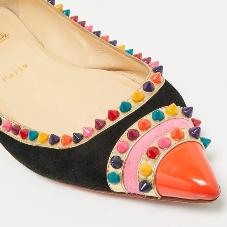 Pre Owned Christian Louboutin Tricolor Suede and Patent Leather Malabar Hill Ballet Flats Size 40.5