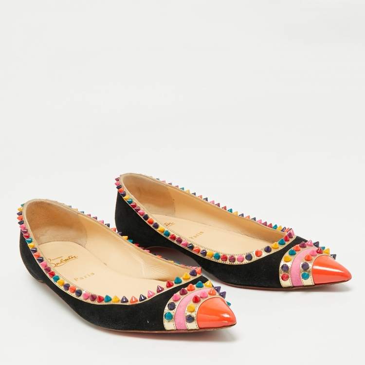 Pre Owned Christian Louboutin Tricolor Suede and Patent Leather Malabar Hill Ballet Flats Size 40.5