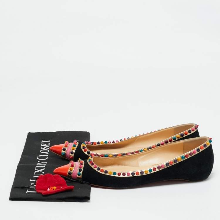 Pre Owned Christian Louboutin Tricolor Suede and Patent Leather Malabar Hill Ballet Flats Size 40.5