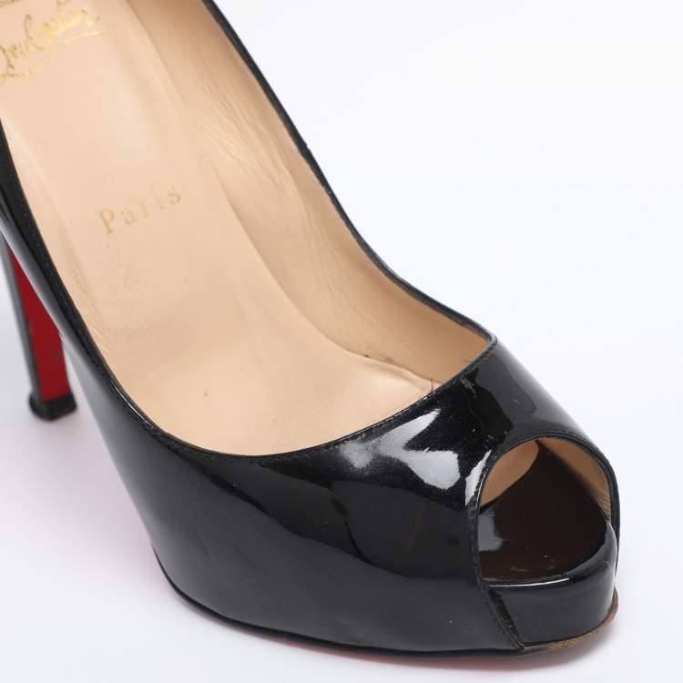 Pre Owned Christian Louboutin Black Patent Leather Very Prive Pumps Size 37.5