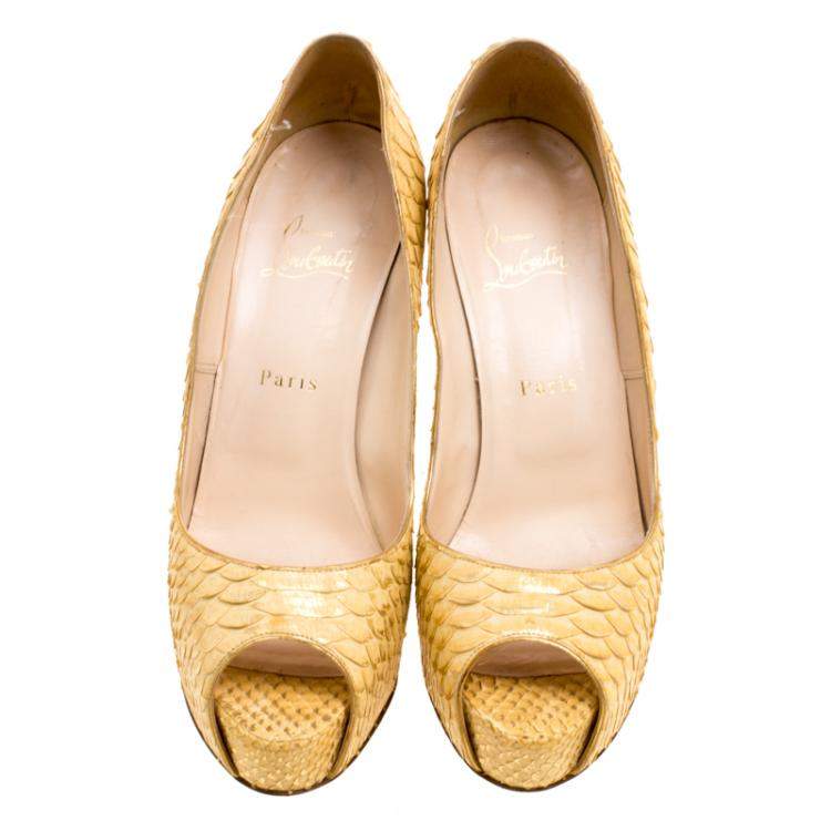 Pre Owned Christian Louboutin Metallic Gold Python Leather Altadama Peep Toe Pumps Size 40