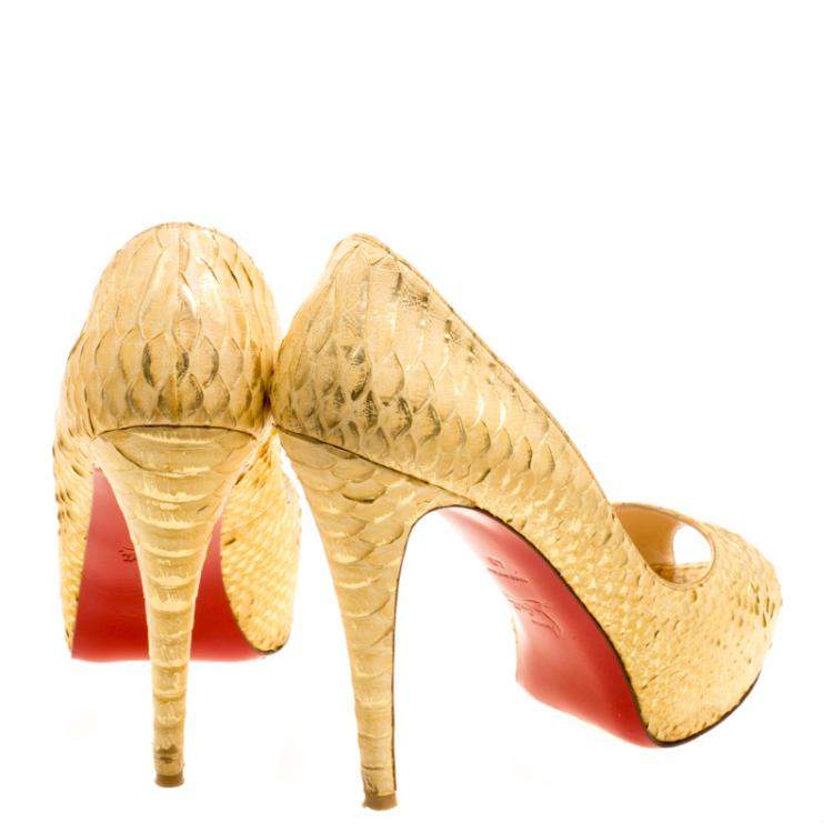Pre Owned Christian Louboutin Metallic Gold Python Leather Altadama Peep Toe Pumps Size 40
