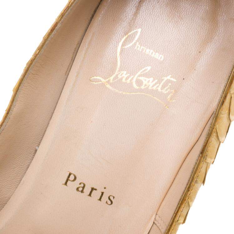 Pre Owned Christian Louboutin Metallic Gold Python Leather Altadama Peep Toe Pumps Size 40
