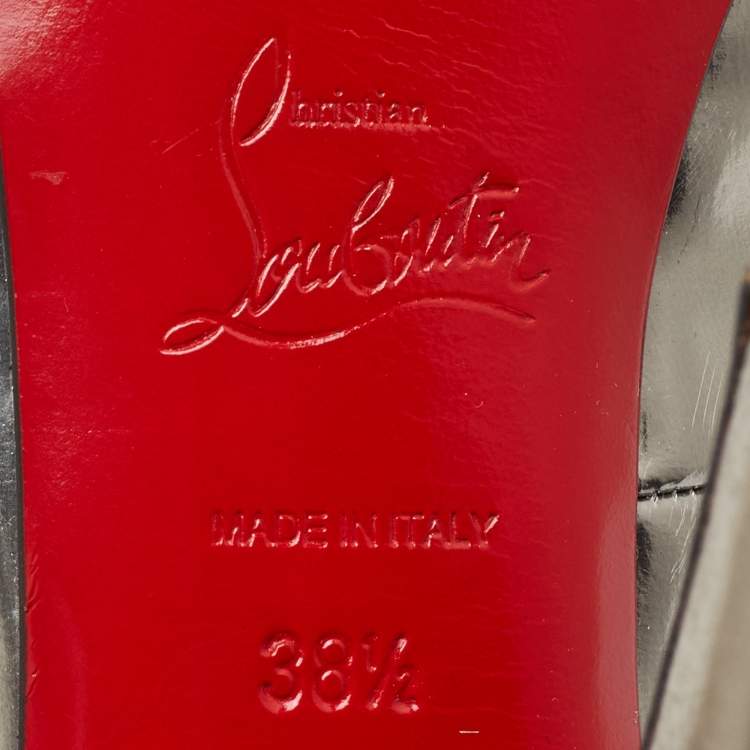 Pre Owned Christian Louboutin Silver/Rose Gold Leather Ruffle Mary Jane Pumps Size 38.5