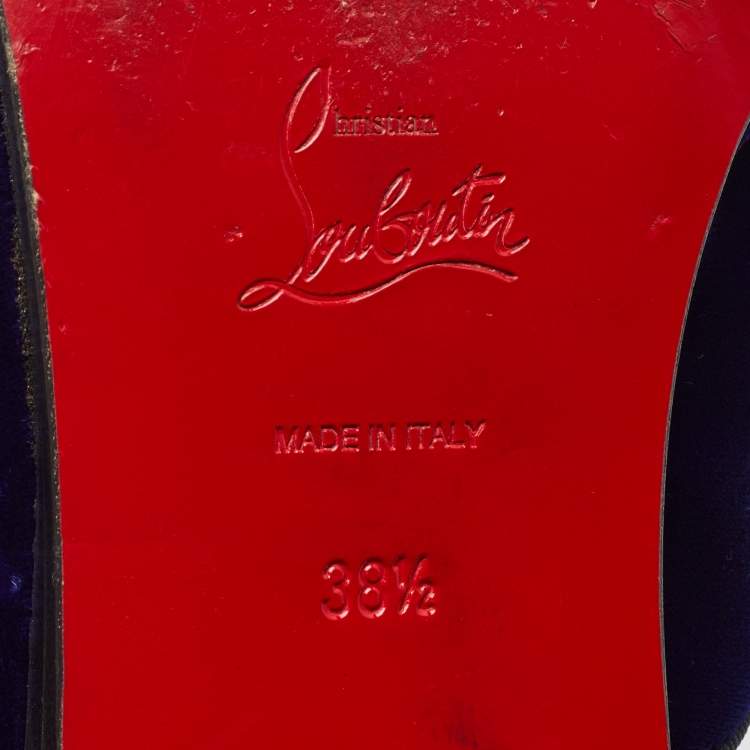 Pre Owned Christian Louboutin Blue Velvet Lace Up Oxford Size 38.5