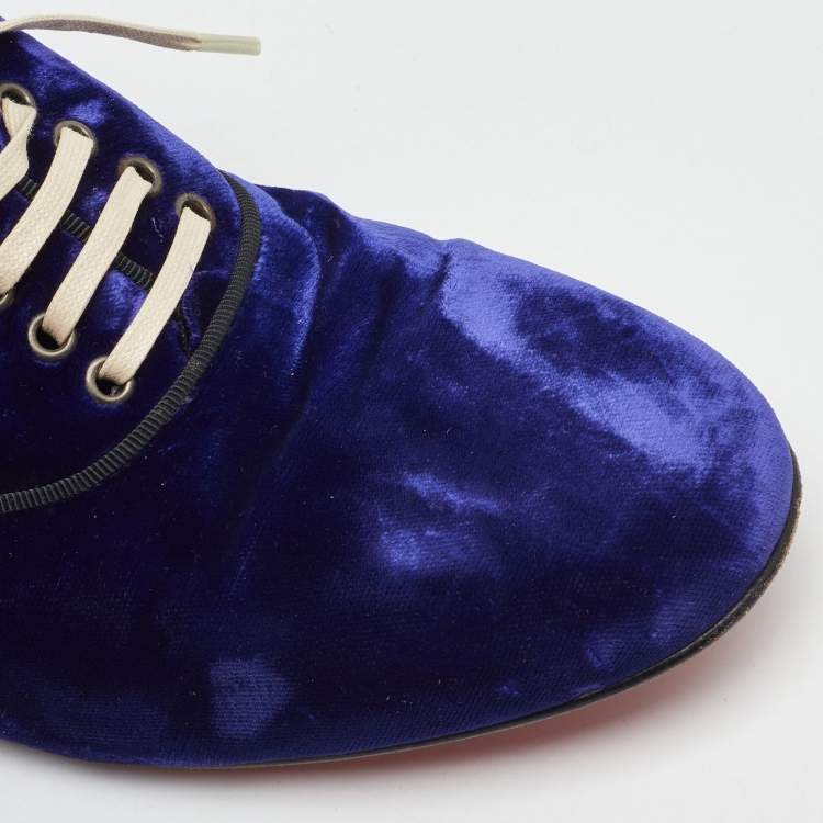 Pre Owned Christian Louboutin Blue Velvet Lace Up Oxford Size 38.5
