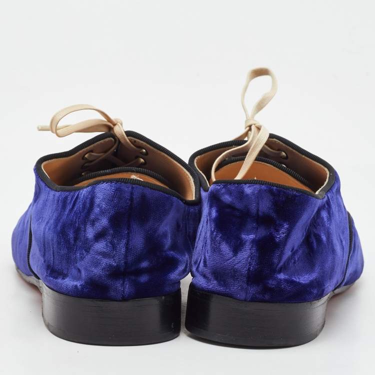 Pre Owned Christian Louboutin Blue Velvet Lace Up Oxford Size 38.5