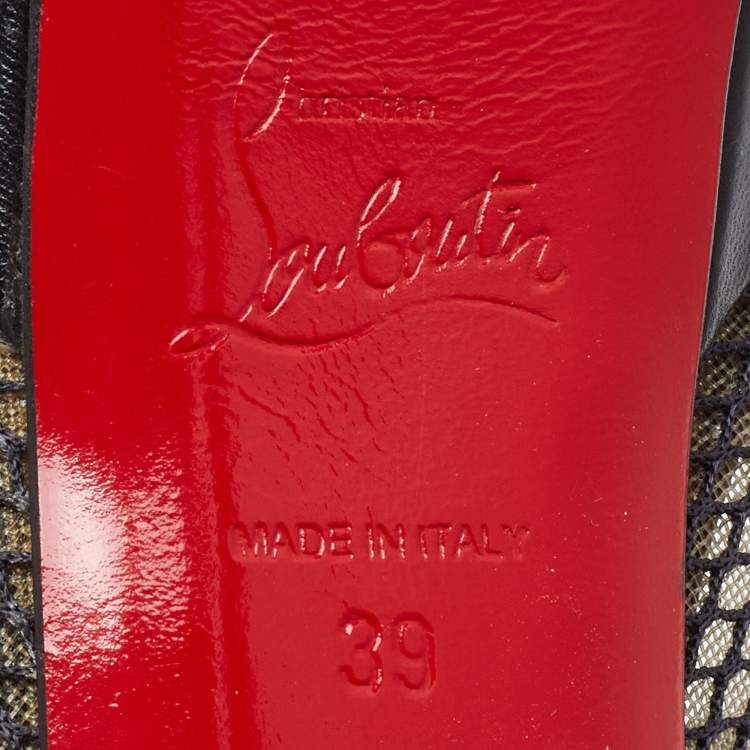Pre Owned Christian Louboutin Black Leather and Mesh Strappy Platform Slingback Sandals Size 39