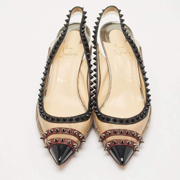 Pre Owned Christian Louboutin Tricolor Suede and PVC Paulina Slingback Pumps Size 40.5